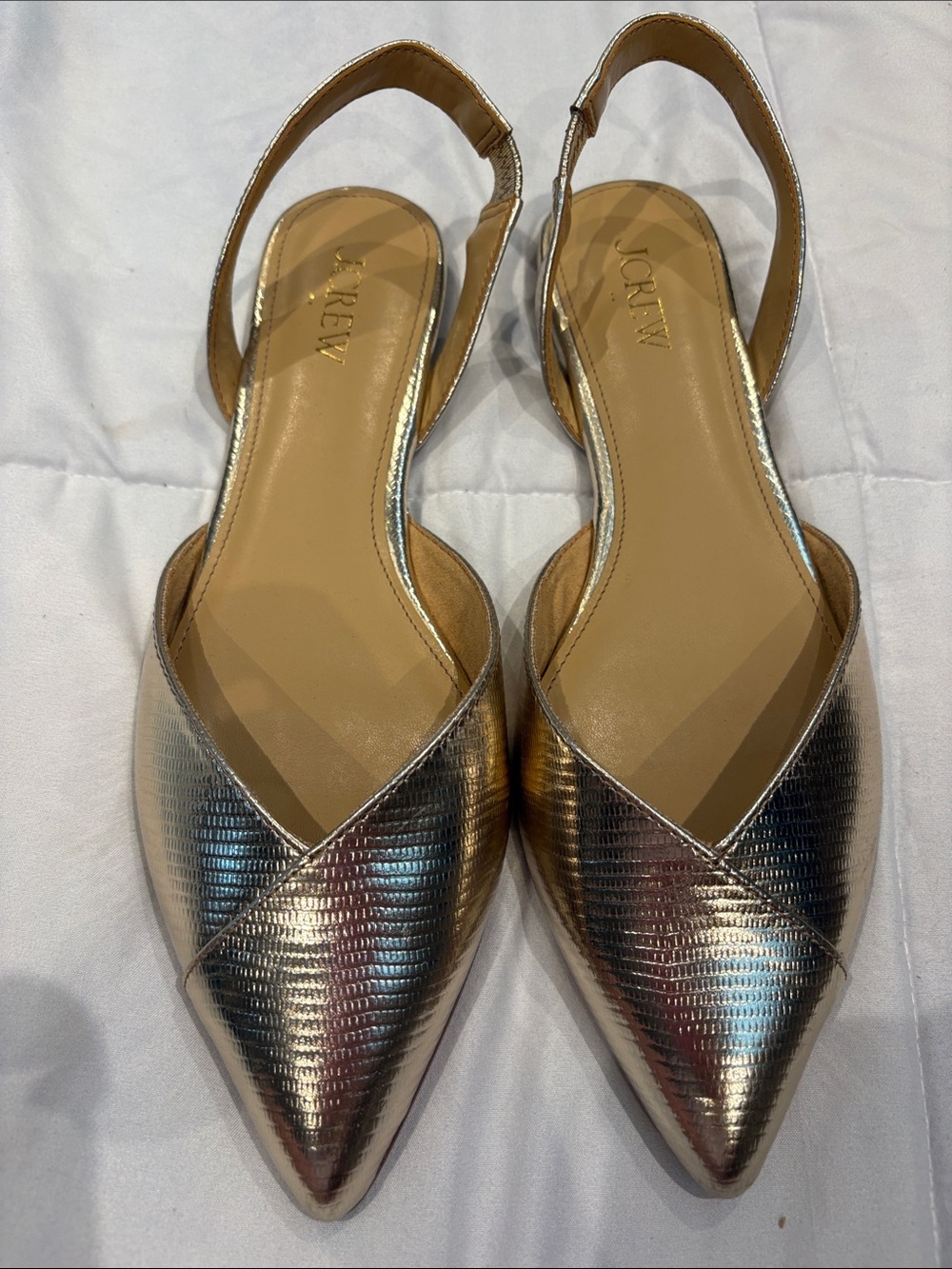 J. Crew Metallic Gold Pointed Slingback Flats